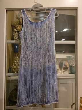 Embellished Blue Sleeveless Mini Dress